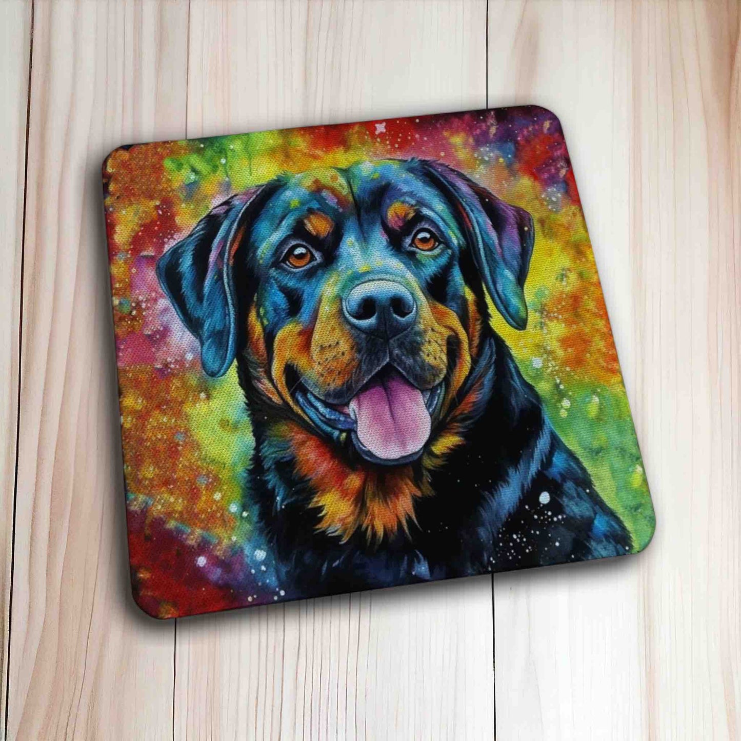 Pawsitively Playful Vibrant Rottweiler ‘Rottie’ Art Style - Pack of 4 Neoprene Coasters - Laser Design Creations