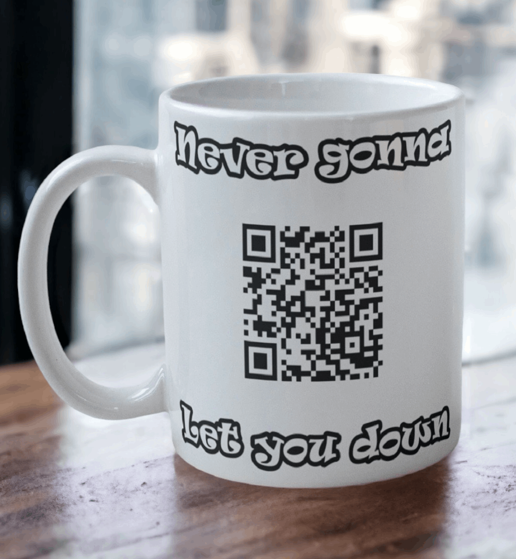 Prank 'Rick Roll' QR Code Design Mug - Laser Design Creations