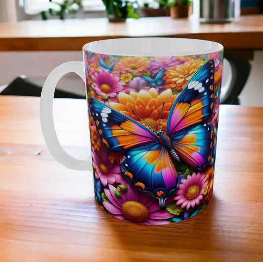Colourful Floral Butterfly Style Design Mug - Laser Design Creations