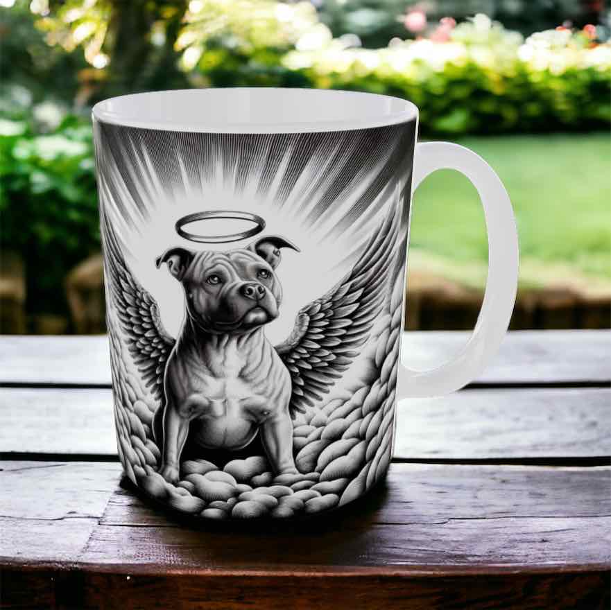 'Staffy Angel Wings' - Staffordshire Bull Terrier Dog Design Mug - Laser Design Creations