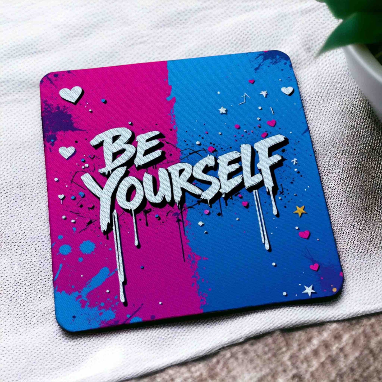 Inspirational "Be Yourself" Vibrant Graffiti Style - Pack of 4 Neoprene Coasters - Laser Design Creations