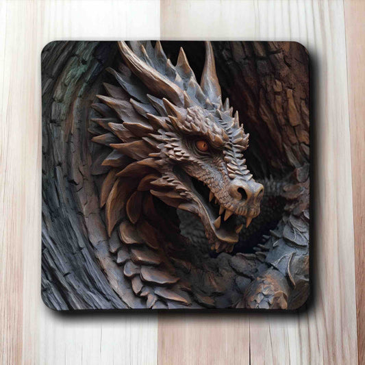 Fantasy Dragon Carved Art Style - Pack of 4 Neoprene Coasters - Laser Design Creations