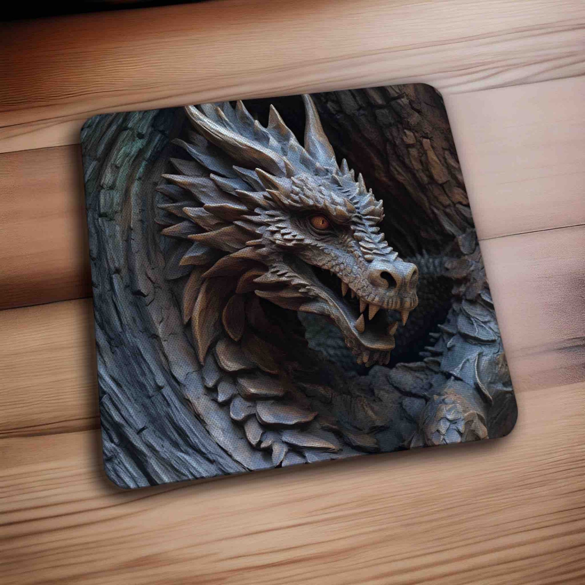 Fantasy Dragon Carved Art Style - Pack of 4 Neoprene Coasters - Laser Design Creations