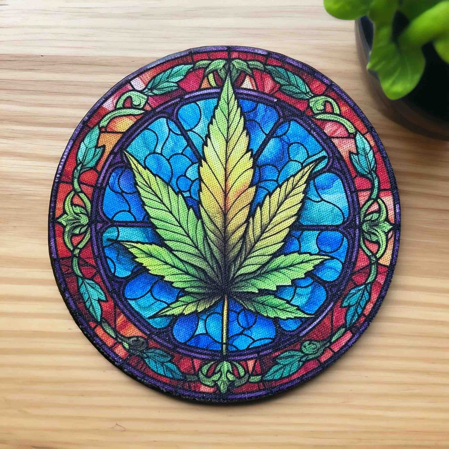 Stained Glass Style Cannabis Leaf - Pack of 4 Neoprene Coasters