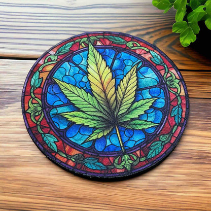 Stained Glass Style Cannabis Leaf - Pack of 4 Neoprene Coasters