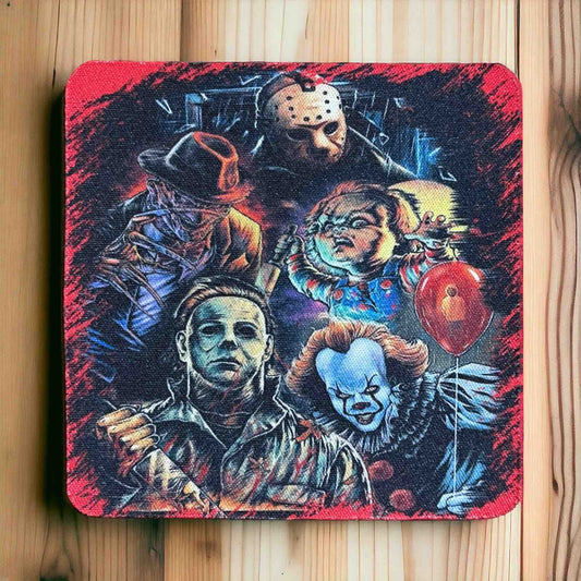 Horror Iconic Slashers Movie Art for Fans - Pack of 4 Neoprene Coasters