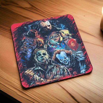 Horror Iconic Slashers Movie Art for Fans - Pack of 4 Neoprene Coasters