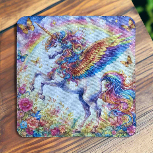 Magical Pegasus Vibrant Whimsical Unicorn Horse Art  - Pack of 4 Neoprene Coasters