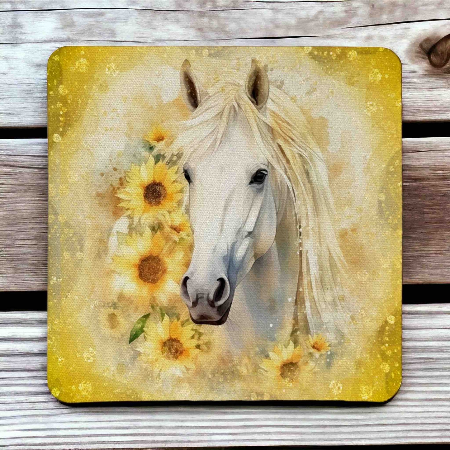 Sunflower Horse Elegant White/Black Horse Portraits - Pack of 4 Neoprene Coasters