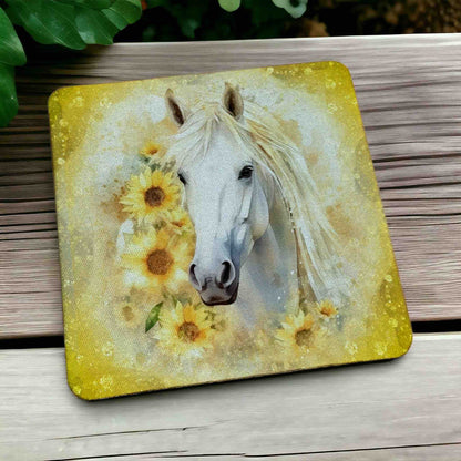 Sunflower Horse Elegant White/Black Horse Portraits - Pack of 4 Neoprene Coasters