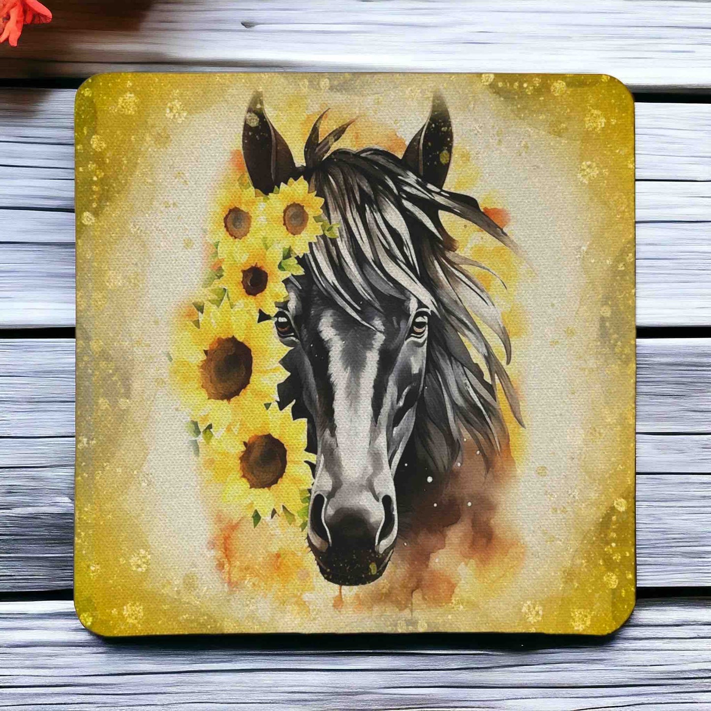 Sunflower Horse Elegant White/Black Horse Portraits - Pack of 4 Neoprene Coasters