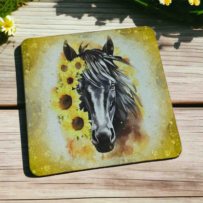 Sunflower Horse Elegant White/Black Horse Portraits - Pack of 4 Neoprene Coasters