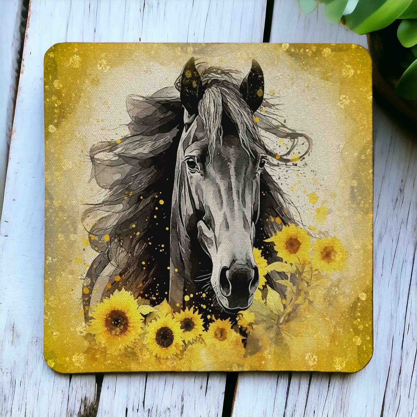 Sunflower Horse Elegant White/Black Horse Portraits - Pack of 4 Neoprene Coasters