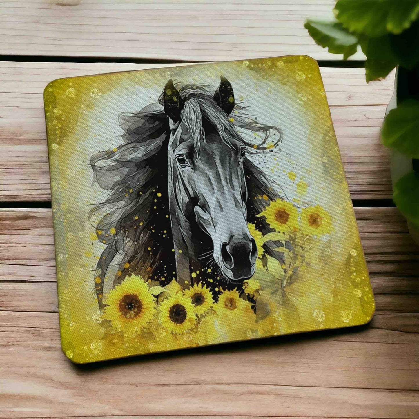 Sunflower Horse Elegant White/Black Horse Portraits - Pack of 4 Neoprene Coasters