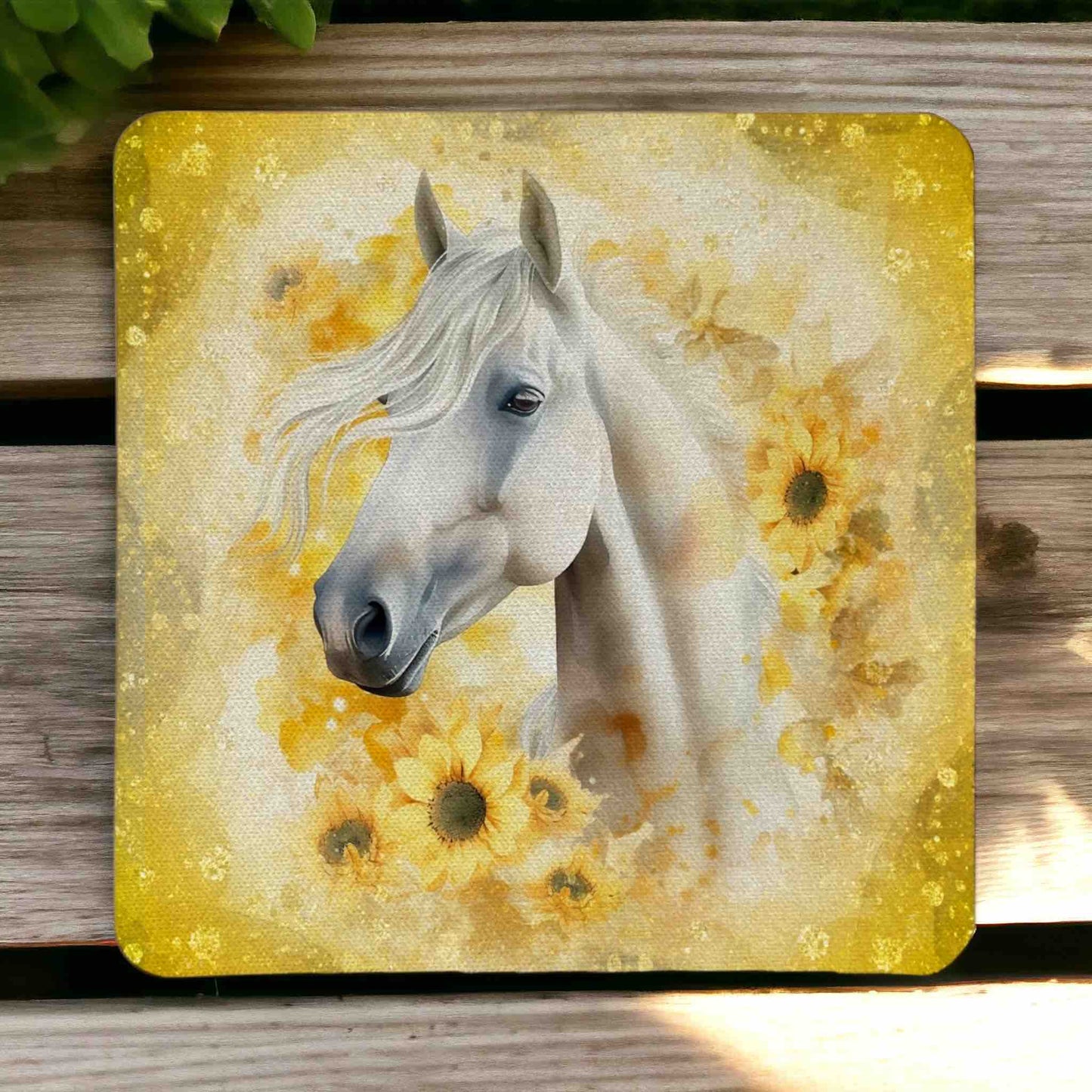 Sunflower Horse Elegant White/Black Horse Portraits - Pack of 4 Neoprene Coasters