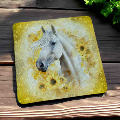 Sunflower Horse Elegant White/Black Horse Portraits - Pack of 4 Neoprene Coasters