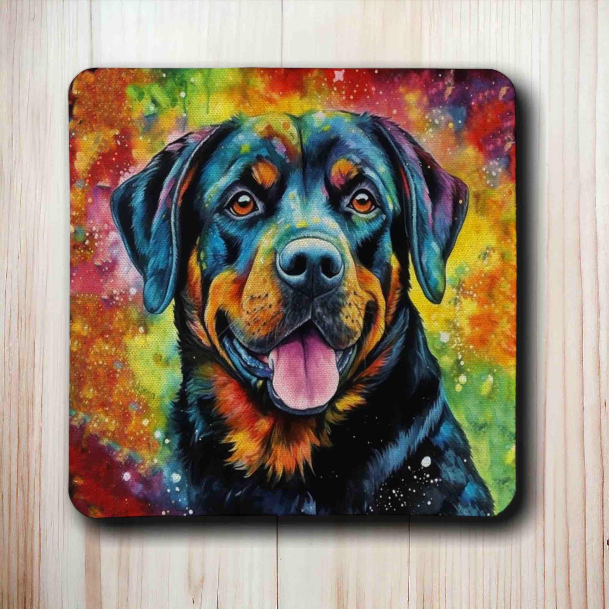 Pawsitively Playful Vibrant Rottweiler ‘Rottie’ Art Style - Pack of 4 Neoprene Coasters - Laser Design Creations