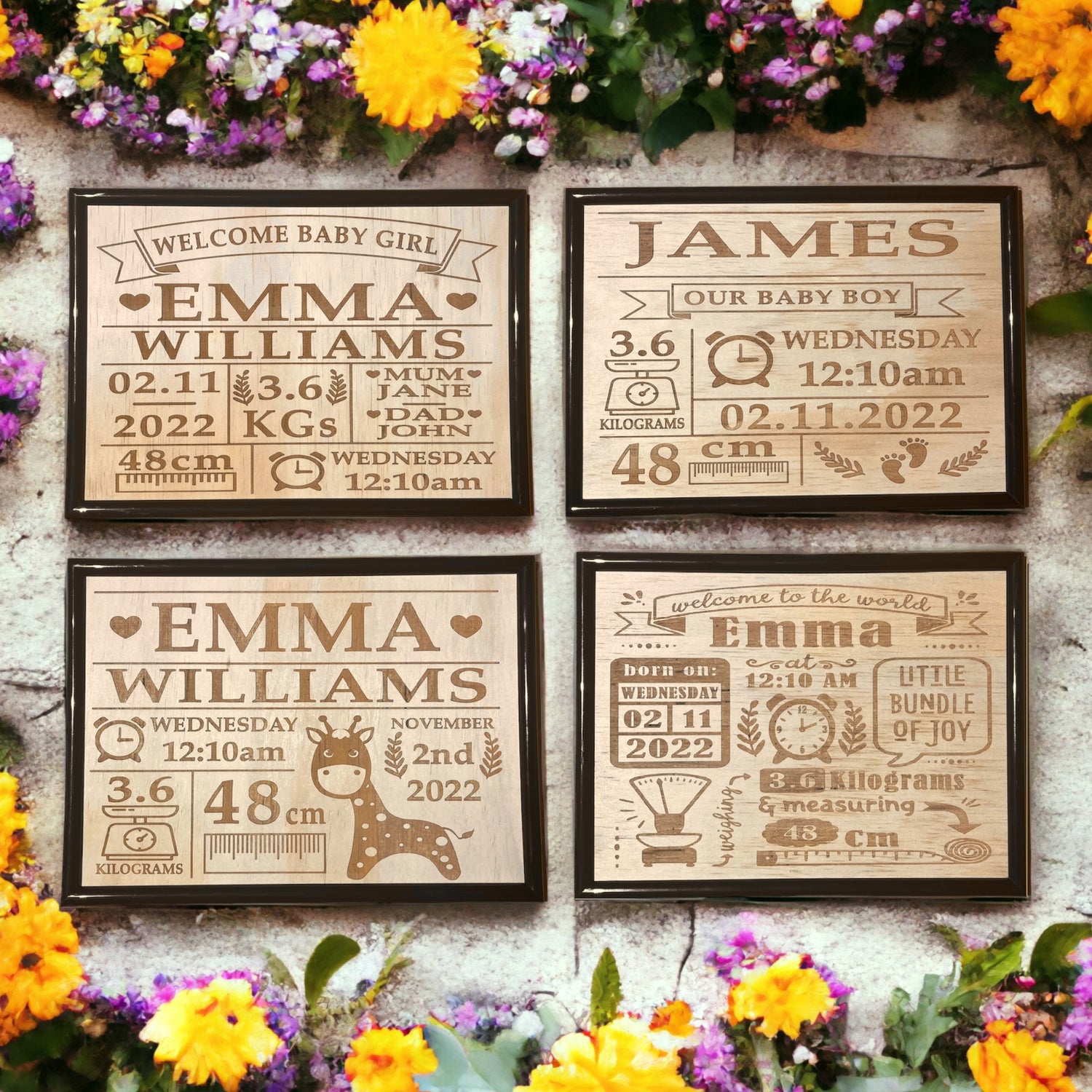 Personalised Newborn Baby Plaque - Wood Engraved Designs - Laser Design Creations
