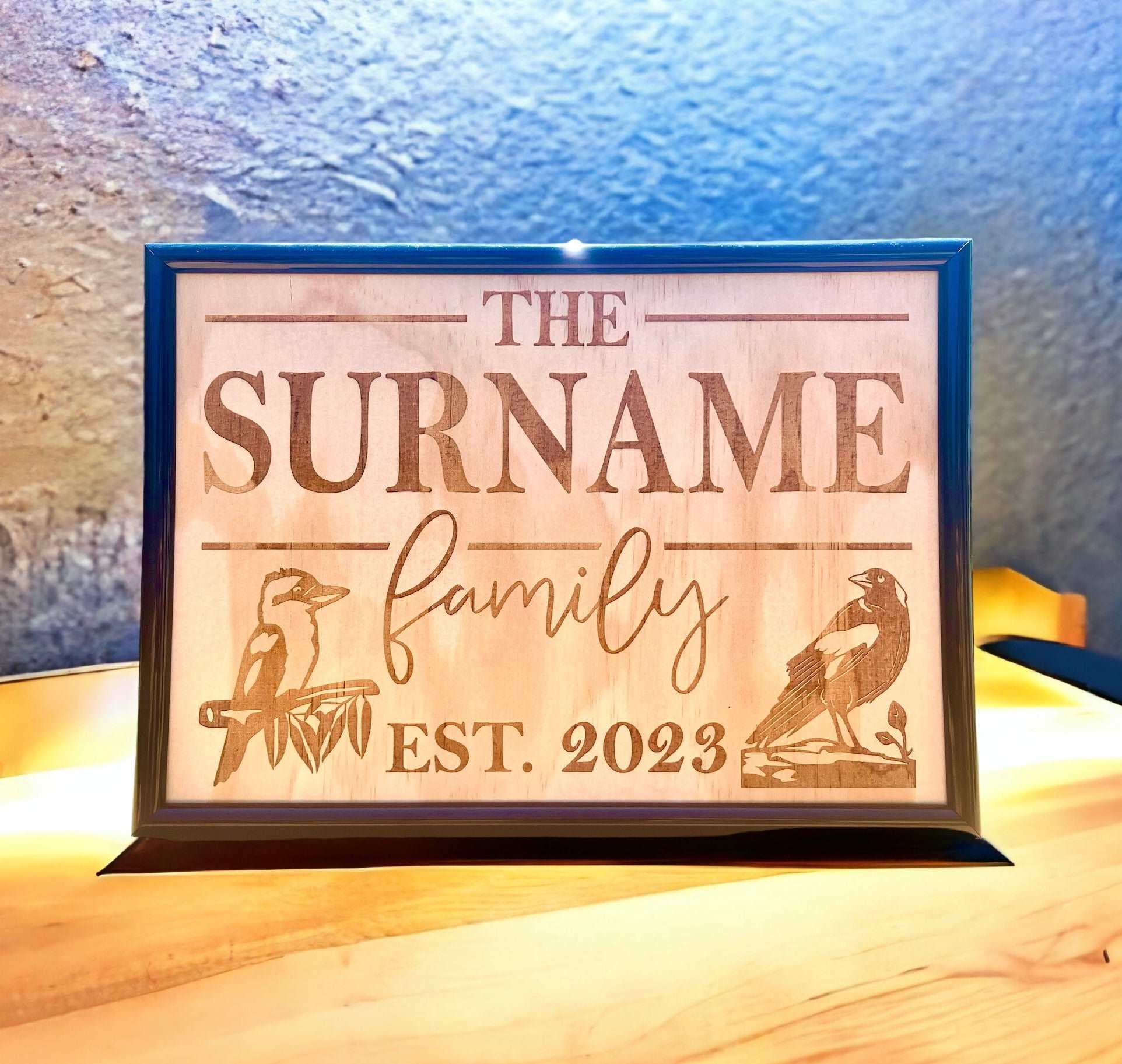 Personalised 'Family Name' Bird Theme - Wood Engraved Design - Laser Design Creations