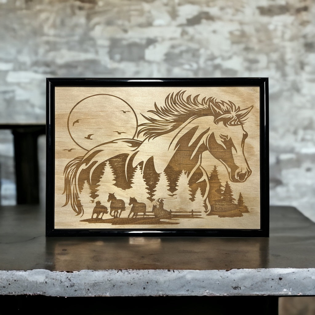 Horse Theme - Wood Engraved Design #1 - Laser Design Creations