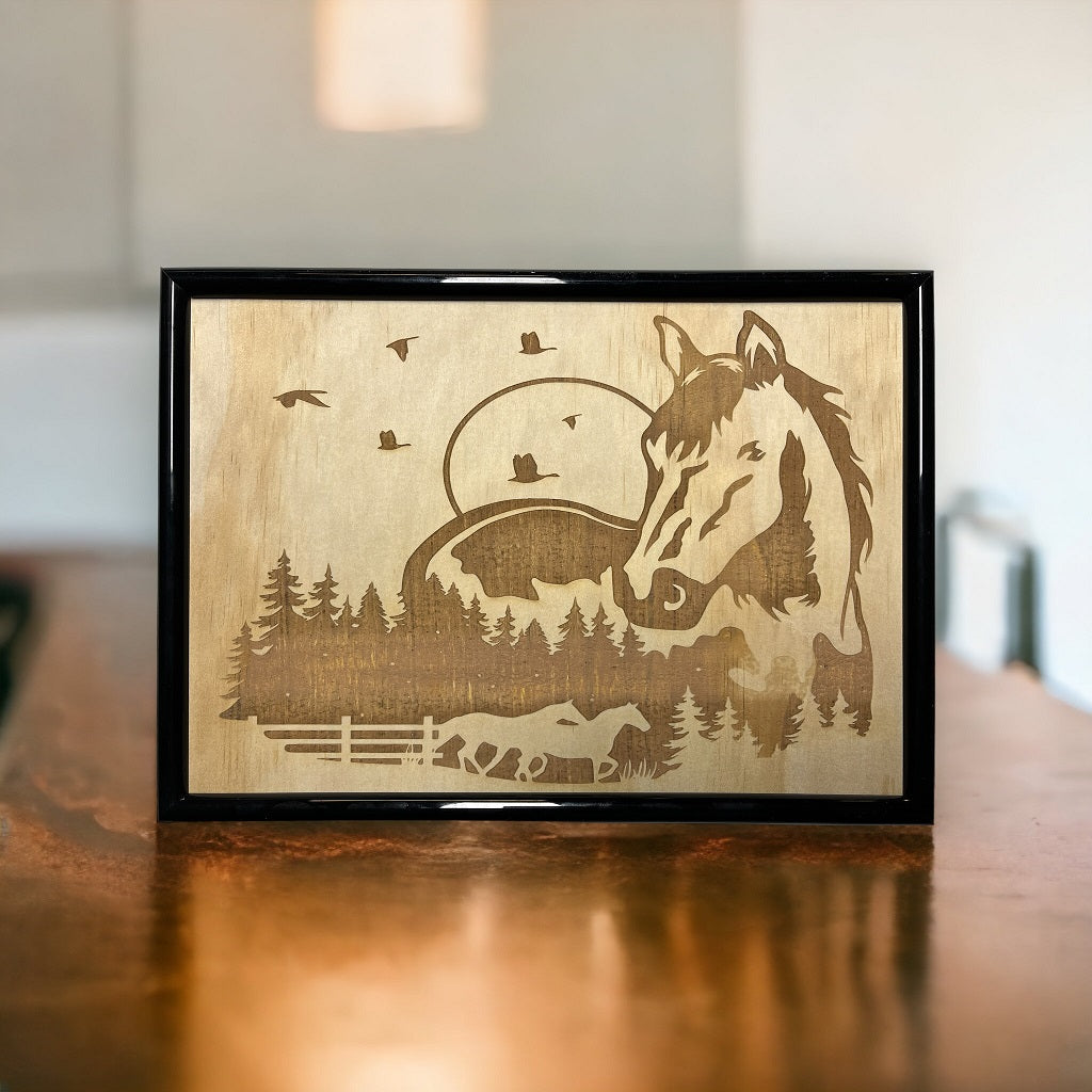 Horse Theme - Wood Engraved Design #2 - Laser Design Creations